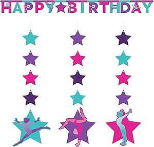Creative Converting Gymnastic Party Décor Bundle | Jointed Banner, Hanging Cutouts | Gymnast Game Event, Competition, Birthday Supplies