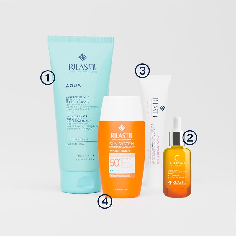 Rilastil Sun System Fotoprotector Water Touch SPF50+ Com Cor, Protetor Solar Facial Leve à Base de Água, Resistente à Água, com Ácido Hialurónico e Vitamina E - 50 ml