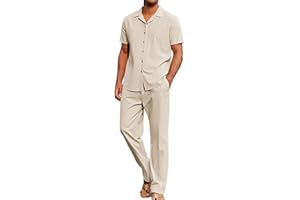 Yuyanrocks Men's 2 Piece Outfits Casual Beach Short Sleeve Button Down Shirts Loose Pant Sets Summer Vacation Walking Outfits