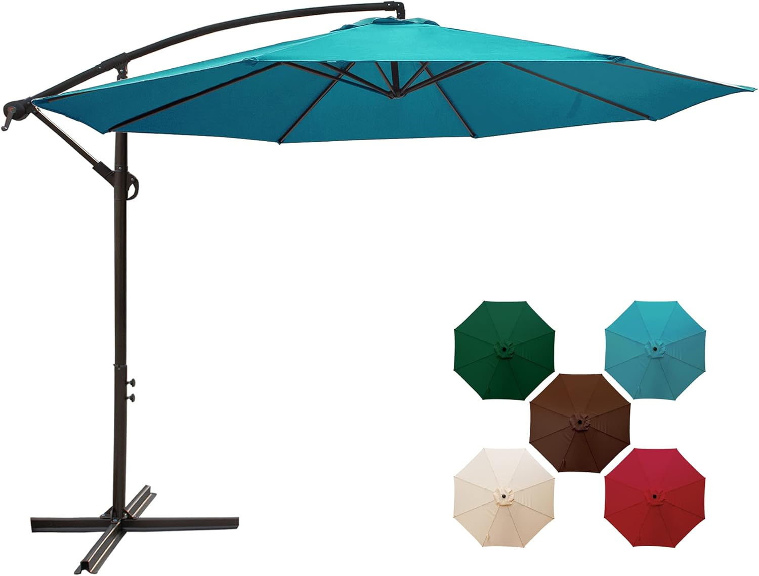 DOIFUN Sombrilla para patio de 10 pies con manivela y base cruzada para