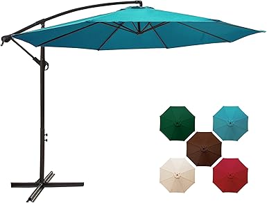 DOIFUN Sombrilla para patio de 10 pies con manivela y base cruzada para