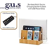 G.U.S. Multi-Device Charging Station Dock & Organizer - Multiple Finishes Available. For Laptops, Tablets, and Phones - Strong Build, Eco-Friendly Bamboo with 4-Port USB Power Strip