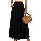 Rorzain Long Skirts for Women 2026 Summer Boho Beach Vacation Clothes Pleated High Waisted Flowy Maxi Skirt with Pockets