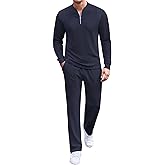COOFANDY Men's 2 Piece Tracksuit Set Polo Athletic Sweatsuit Quarter Zip Jogging Long Sleeve Casual Sports Outfits