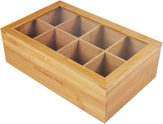 Tea Bag Storage Container, Handmade Bamboo Tea Display Box with
