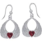 Jewelry Trends Heart Angel Wings Silver Dangle Earrings with Garnet