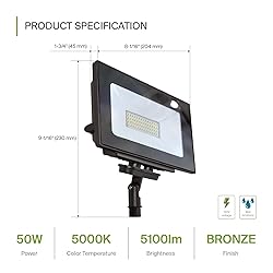 ASD 50W LED Flood Light Outdoor, 120V 5100 Lm 5000K