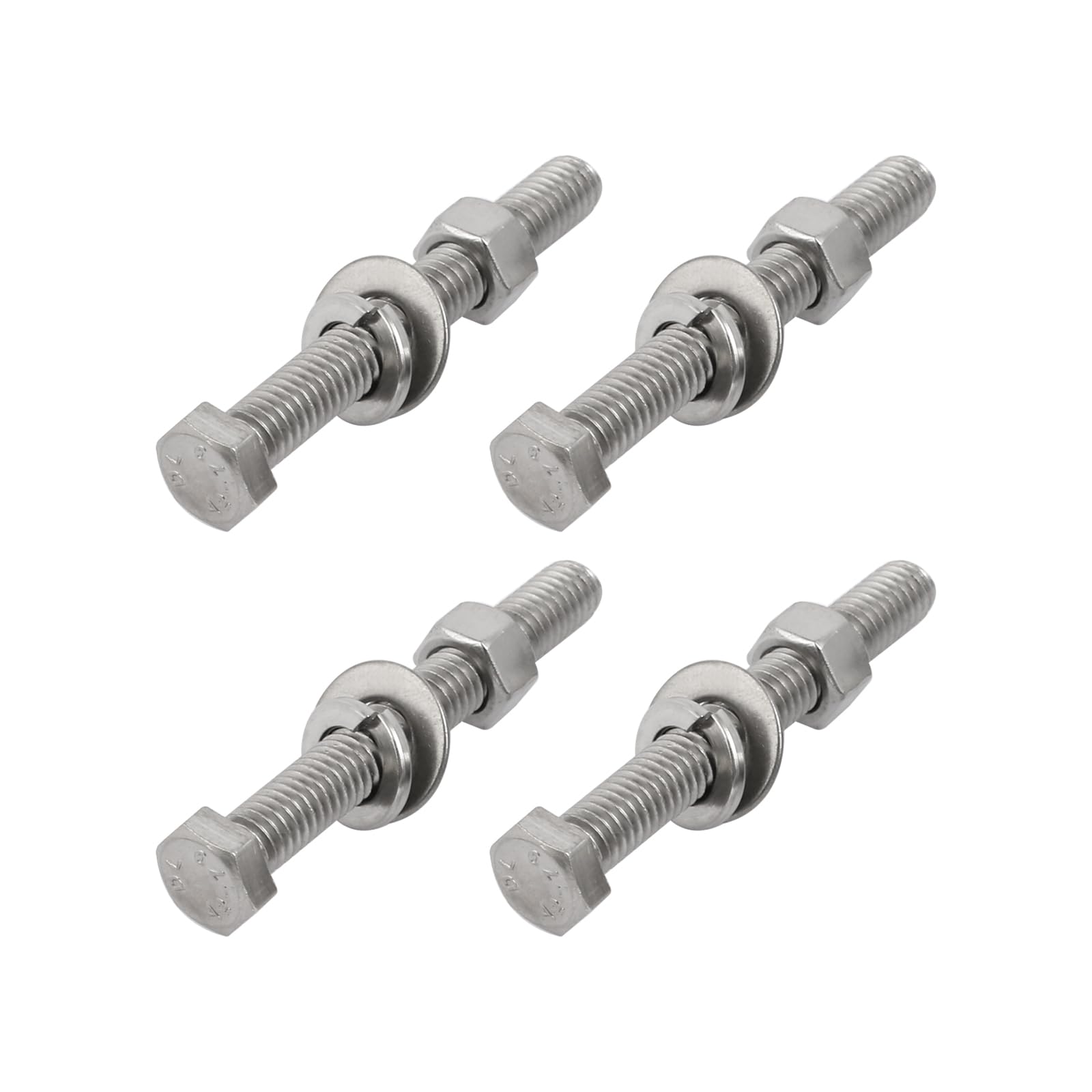 METALLIXITY Hex Head Screw Bolts (3/8-16x3") 4Sets, 304 Stainless Steel Fully Threaded Bolt Nuts with Flat and Lock Washers - for Furniture Repair, Silver Tone