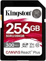 Kingston Canvas React Plus 256GB SDXC UHS-II U3 V90 Memory Card for 4K 8K
