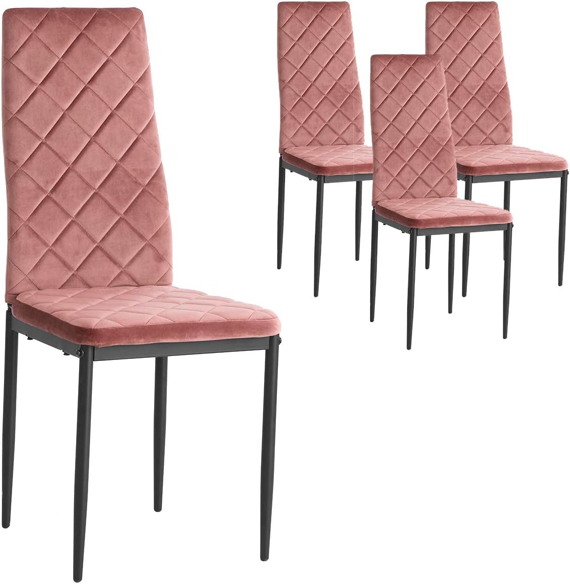 Aingoo Dining Chairs Velvet Seat and Ergonomic High Back Kitchen Chair Set of 4 for Dining Room,Armless,Rose