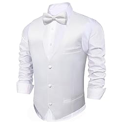 Barry.Wang Mens White Suit Vest Bow Tie Set 4PCS