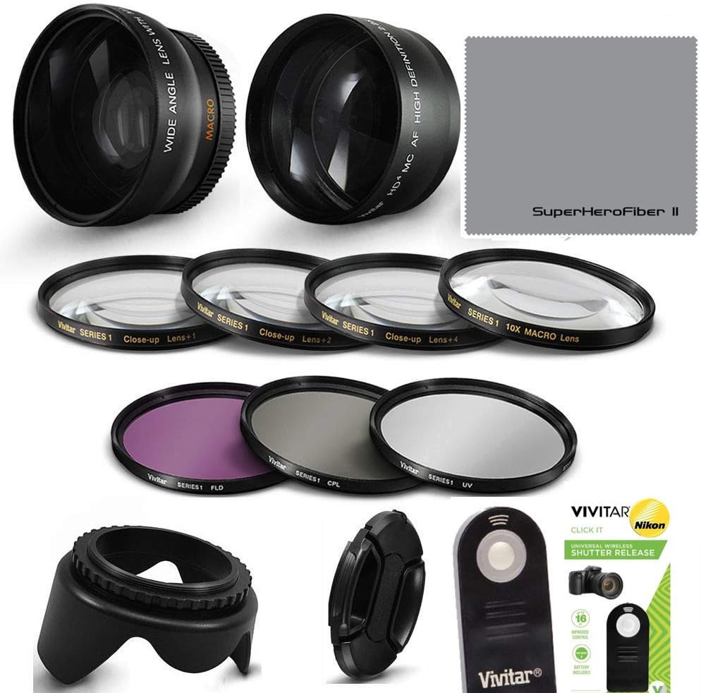 55MM HD 4K 8K Wide Angle FISHEYE Lens + Macro Attachment Lens + 2.2X TELEPHOTO Zoom Lens +IR Remote Shutter Control + Closeup Macro Lens KIT+ HD Filter KIT for Nikon D3400 D3500 D5600