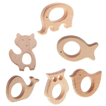 MagiDeal 6 Stücke Babypflege Schmuck Beißring aus Holz für Kleinkind - Kinderspielzeug