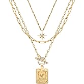 Paxuan Dainty Gold 3-Layer Personalized Initial Necklace for Women - 18K Gold Layered Letter Pendant Necklace Adjustble Paperclip Chain Choker Necklace Jewelry Gifts with Star Charm