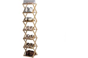 SZXDS Foldable Shoe Rack - Multi-Tier Bamboo Shoe Rack for Entryway, Living Room, Kitchen, Closet - Space Saving Organizer for Shoes, Books, Cookware - Sturdy & Eco-Friendly Design, Easy Assembly (7 layers)