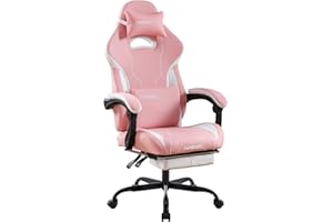 NIONIK Gaming Chair with Footrest and Massage Lumbar Support, Ergonomic Computer Gamer Chair, PVC Leather Video Game Chairs, 
