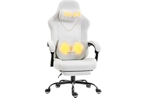 Dowinx Gaming Video Gaming Chair with Shiatsu Neck Massager and Lumbar Support for Home Office High Back Recliner Height Adjustable Ergonomic Comfy Leather Computer Desk Chair (Lvory)
