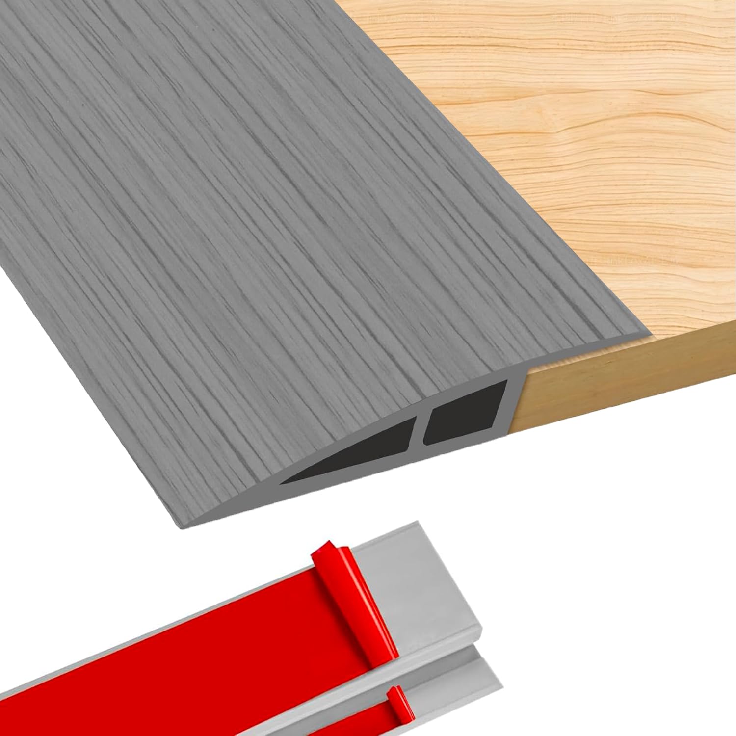 View 1 of 3.3Ft Floor Transition Strip,Threshold 3/5" to 4/5",Vinyl Door Threshold Flooring Transition Strip,Self Adhesive Carpet Edging Strip,Edge-Reducer for Door/Floor(Gray Wood Grain)