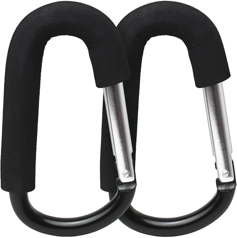 igadgitz Home U7096 Large Buggy Clips Pram Hooks Stroller Carabiner Black - 2pcs