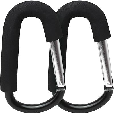 igadgitz Home U7096 Large Buggy Clips Pram Hooks Stroller Carabiner Black - 2pcs