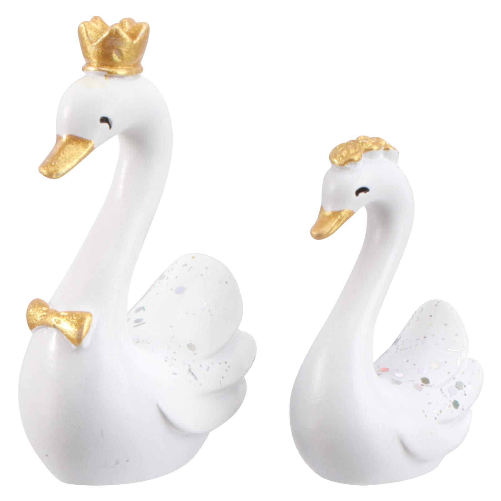 Amosfun Swan Figurines Decorative Crown Love Swan Figure Cake Topper Animal Sculpture Fairy Garden Ornament Car Dashboard Decoration for Car Desk Office Home Decor White