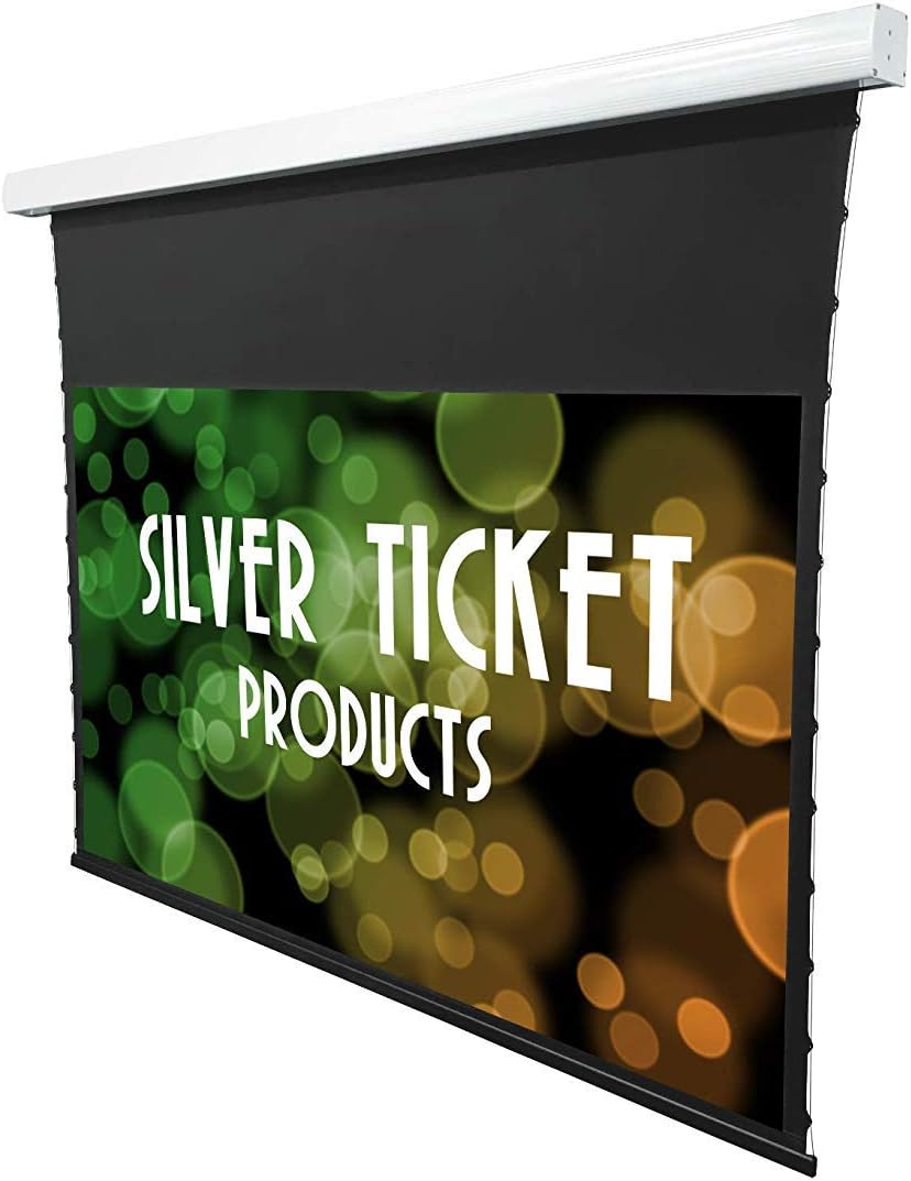 MPT169110 Silver Ticket Products 110" 16:9 4K / 8K Tab Tension Electric Projection Screen, Wall, Ceiling or Cable Mount (Matte White, 16:9, 110")
