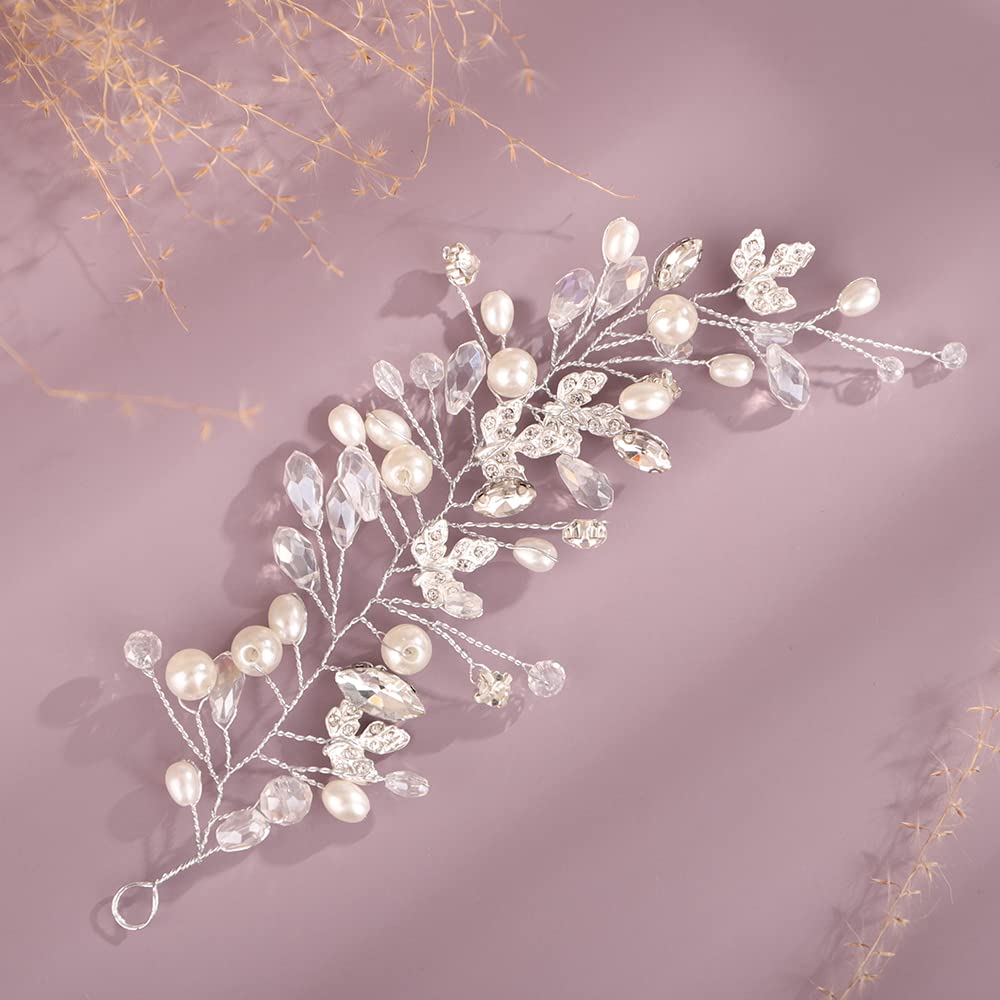 Kercisbeauty Silver Crystal Pearl Headband for Wedding Brides Bridesmaid Women Special Occasion Jewelry