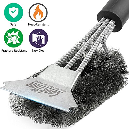 COOKTIME BBQ Grill Brush and Scraper 18'' Wire Bristles Grill Cleaning Brush 3 in 1 Barbecue Cleaner with Triple Scrubber,Perfect for Weber Gas/Charcoal Grill Grates