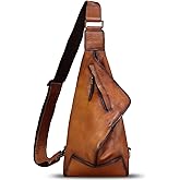 FEIGITOR Genuine Leather Sling Bag for Men and Women Vintage Full Grain Leather Sling Purse Chest Daypack Over Shoulder Crossbody Bag (Brown)