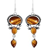 Natural Gemstones Dangle Earrings for Women - 925 Silver Plated Lightweight Dangle & Drop Handmade Jewelry Earrings - Gifts for Mother's Day, Anniversary, Christmas, Valentine's Day