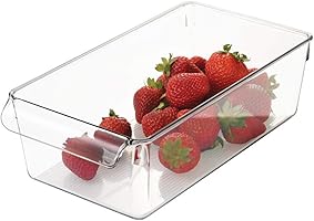 mDesign Juego de 6 cajas de almacenaje para nevera o congelador – Envases de plástico para alimentos – Contenedores de plástico grandes y con asa para la cocina – transparente 