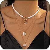 ANDKISS Shell Necklaces for Women - 18k Gold Plated Starfish Seashell Charm Necklace Adjustable Beachy Stackable Necklaces for Women Elegant Ocean Gift