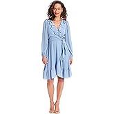 London Times Womens V-Neck Ruffle Detail Long Sleeve Dress | Wedding Guest Dresses for Women