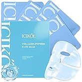 ICIKOL Deep Hydrolyzed Collagen Face Mask, 4 Pack - Age-Defying Sheet Mask with Peptides & Hyaluronic Acid, Restores Skin Elasticity & Firmness for Women