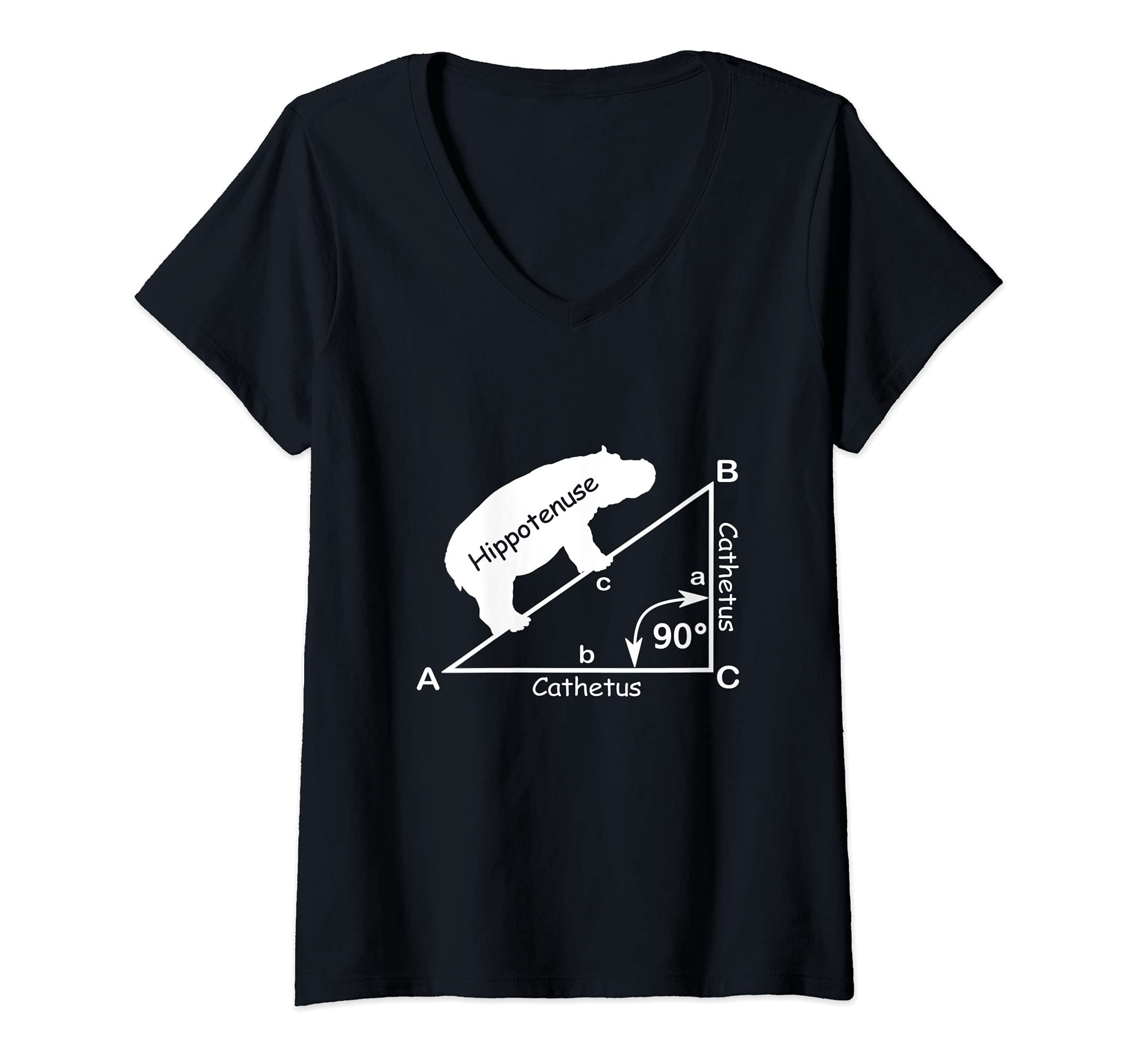 Womens Hippotenuse Hippopotamus Hypotenuse Funny Math Geometry V-Neck T-Shirt