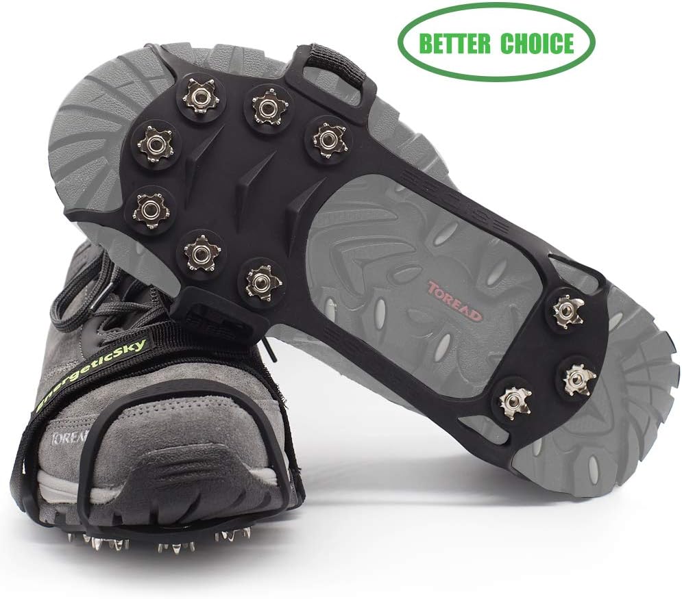 LYSHION Ice Cleats, Ice Grips Traction Cleats Grippers Non-Slip Over Shoe/Boot Traction Cleat with 10 Spikes Stainless Steel for Walking on Snow and Ice