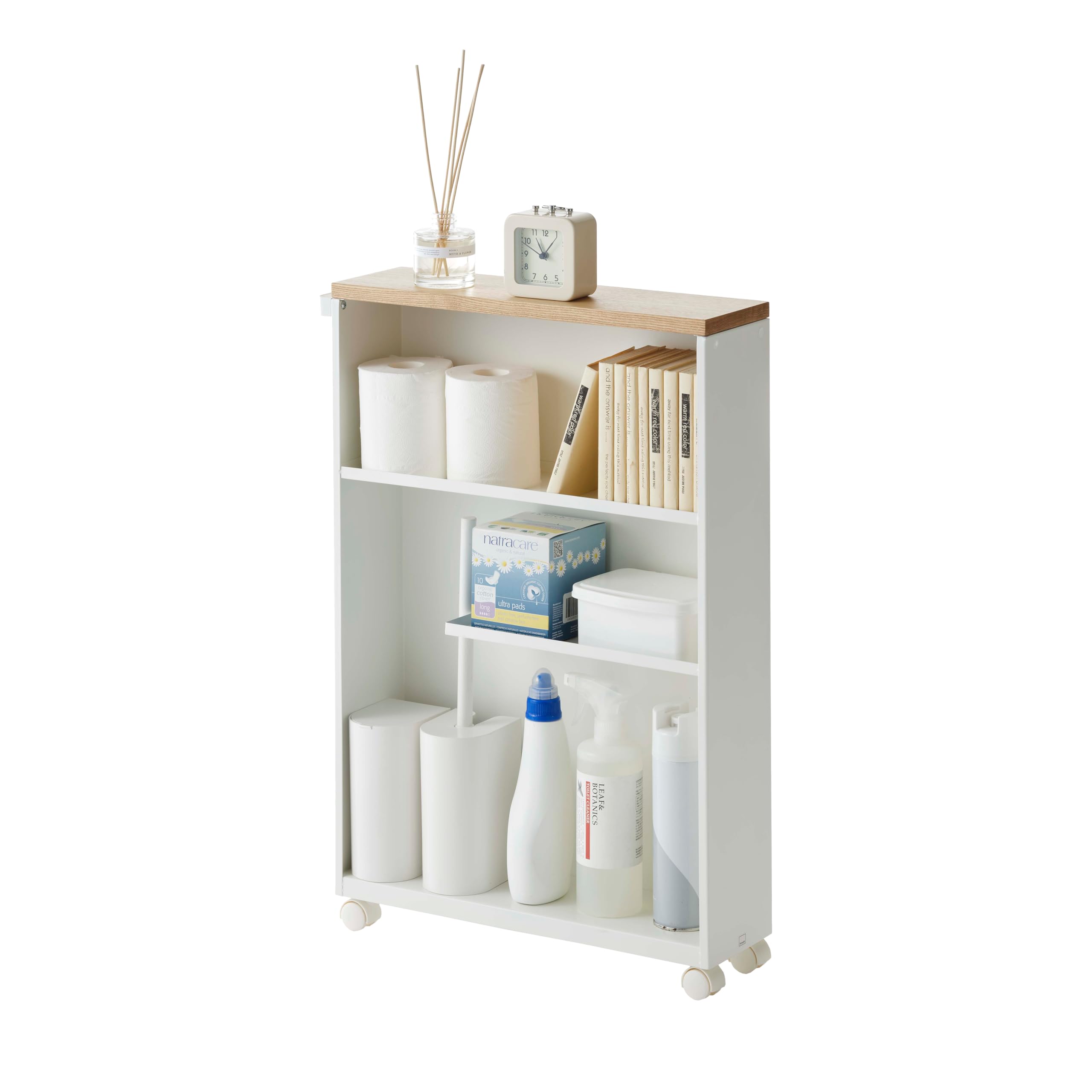 Photo 1 of Yamazaki Home Rolling Slim Bathroom Utility Cart with Handle - Storage Shelf Narrow Organizer Rack Steel One Size White