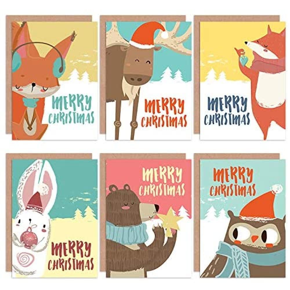 Wee Blue Coo Christmas Cards x6 Cute Baby Winter Animals Kids Set (6 Designs)