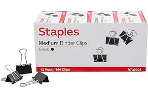 Staples Binder Paper Clips, 5/8 Inch Capacity, Medium, 144-Pack, Black