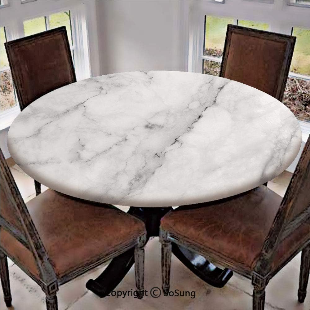 Elastic Edged Polyester Fitted Table Cover,Granite Surface Motif with Sketch Nature Effect and Cracks Antique Style Image Decorative,Fits up 45"-56" Diameter Tables,The Ultimate Protection for Your Ta