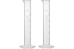 uxcell Plastic Graduated Cylinder, 25ml Measuring Cylinder, Science Test Tube Beakers, Single Metric Scale, Clear Hex Base Fl