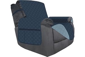 Deeky Recliner Chair Covers for Large Recliner, Reclining Chair Cover Slipcovers, Couch Sofa Covers for Dogs Pets Reversible Water Resistant Furniture Covers with Elastic Straps, Dark Blue/Light Blue