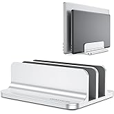 OMOTON Vertical Laptop Stand [Updated Double Version], Desktop Aluminum Mac Book Stand with Adjustable Dock Size, Fits All Mac Book, Surface, Chrome Book and Gaming Laptops (Up to 17.3 inch) (Silver)