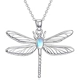 OUTANG Dragonfly Necklace for Women 925 Sterling Silver Moonstone Dragonfly Pendant Ladies Animal Jewelry Gifts