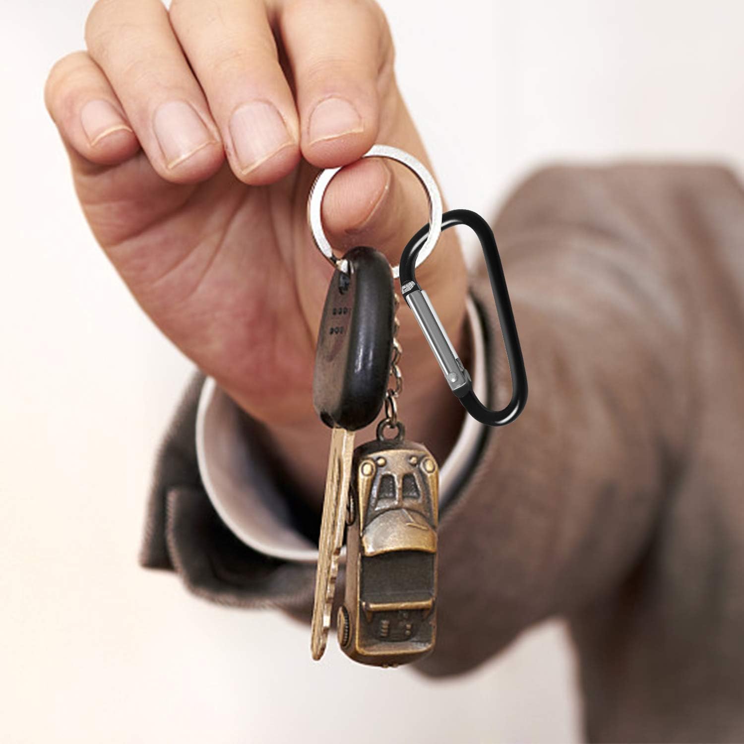 UPINS 100 Pcs Aluminum Carabiner Caribeaner Keychain Clips Bulk Black Small Caribeener Clips, D Shape Key Chain Rings: Sports & Outdoors