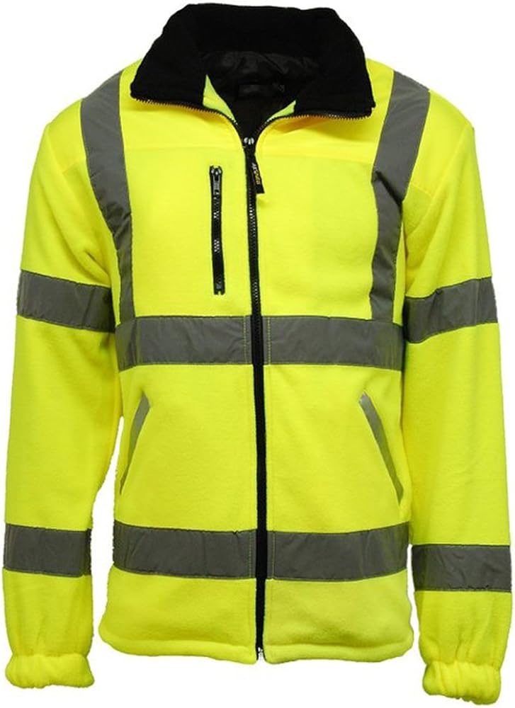 New Mens Hi Vis Fleece Jacket Heavyweight 300g Full Zip Warm 2 Side