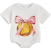 Licupiee Baby Boy Girl Baseball Romper Newborn Bow Basketball Rompers Summer Casual Short Sleeve Embroidery Golf Bodysuits