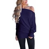 INFITTY Women's Off Shoulder Tops Casual Loose Batwing Sleeve Shirts Tunic Knit Oversized Pullover Sweater