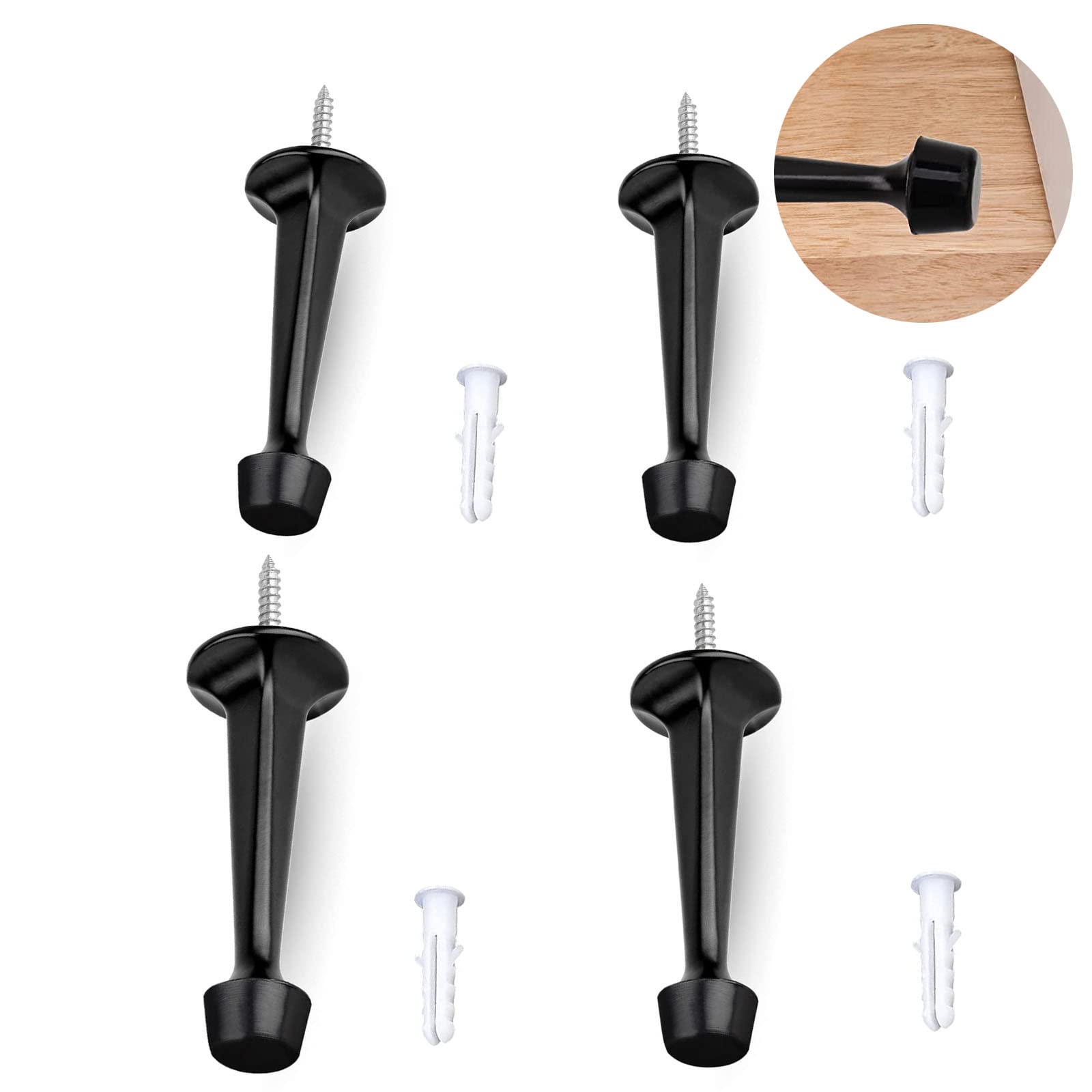 4Pcs Door Stops Heavy Duty Zinc Alloy Door Stopper Wall Mounted Door Stoppers with Soft Rubber Bumper Tip Durable Door Stops for Wall Protector & Door Protect