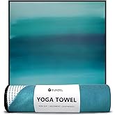 Eunzel Hot Yoga Towel, Non Slip Yoga Mat Towel Sweat Absorbent Printed Yoga Towel with Grip Dots for Hot Yoga, Pilates and Workout 72"x 24", Teal Flow